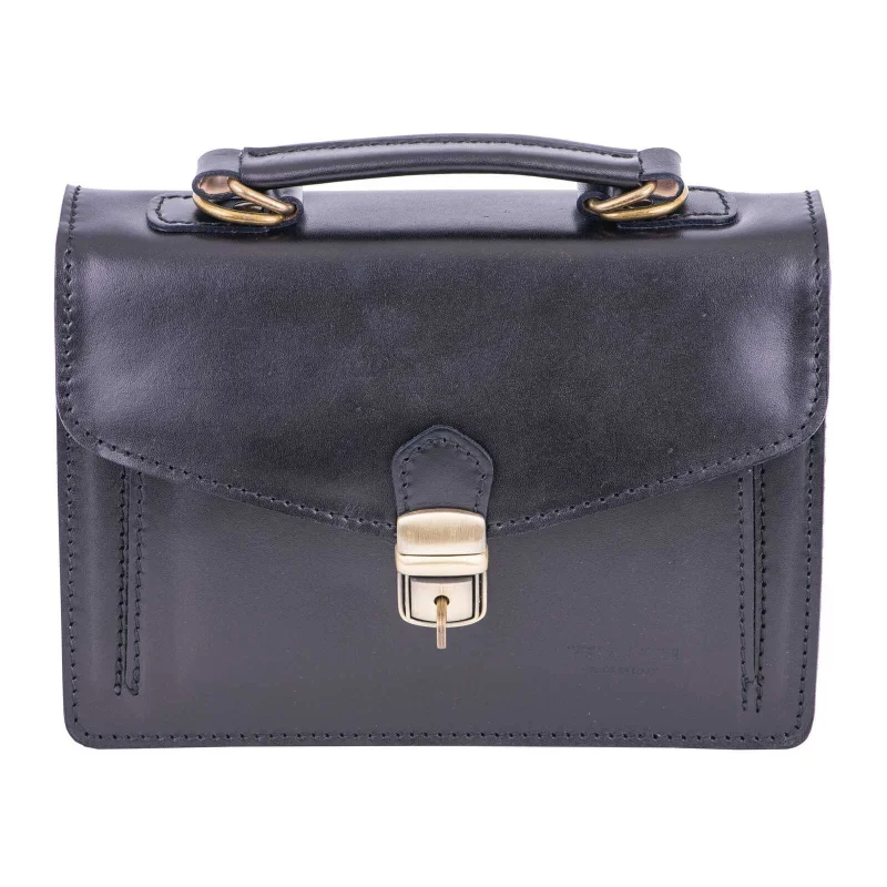 Geanta barbati din piele naturala neagra Key leather horizontal