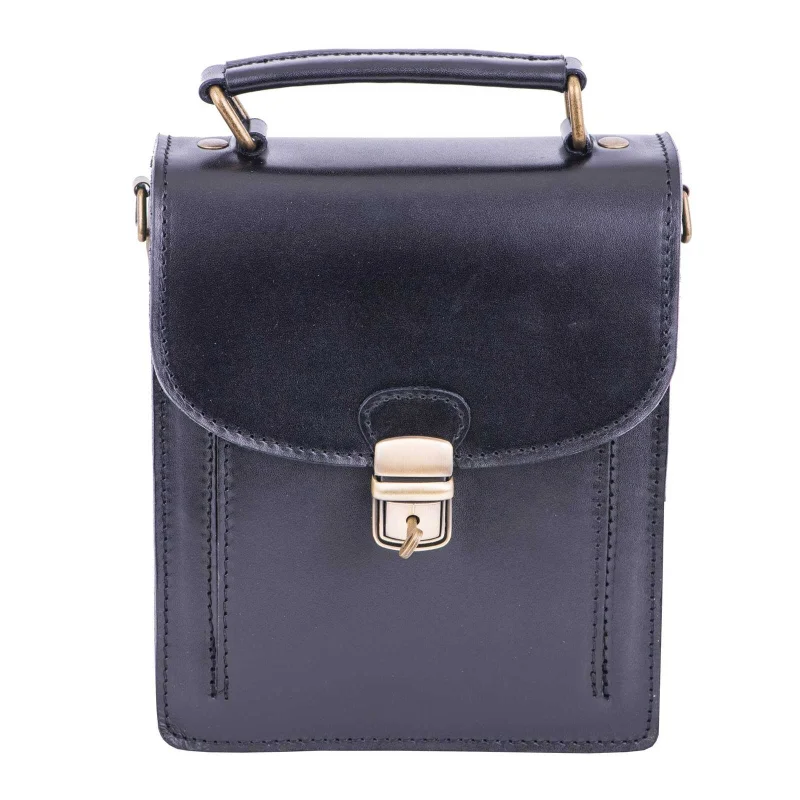 Geanta barbati din piele naturala neagra Key leather vertical