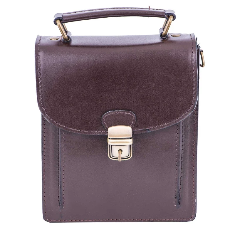 Geanta barbati din piele naturala maro Key leather vertical