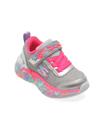Pantofi sport SKECHERS argintii, ETERNAL HEART LIGHTS, din material textil