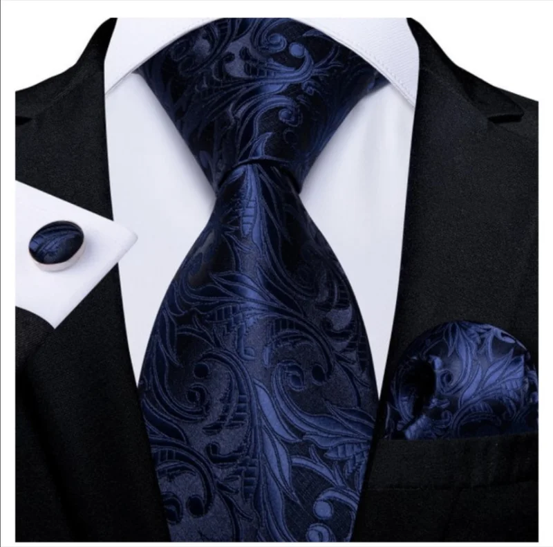 Set cravata bleumarin + batista + butoni - matase - model 132