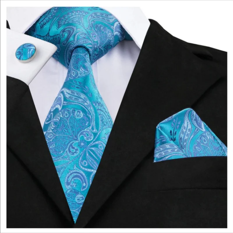 Set cravata albastra + batista + butoni - matase - model 71