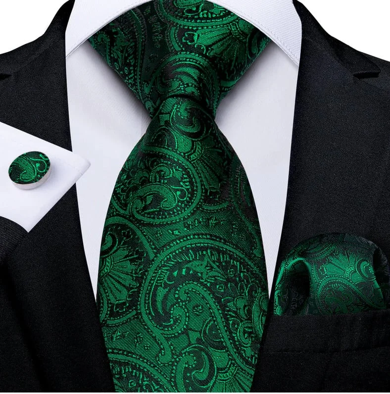 Set cravata verde + batista + butoni - matase - model 368