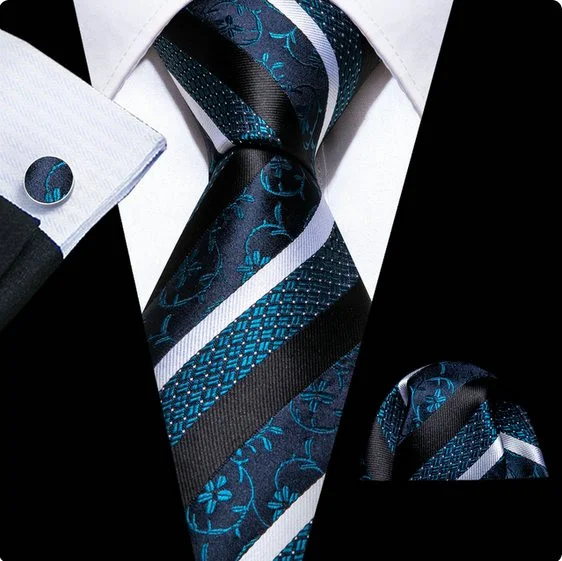Set cravata albastra + batista + butoni - matase - model 664
