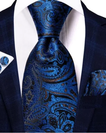 Set cravata bleumarin + batista + butoni - matase - model 455