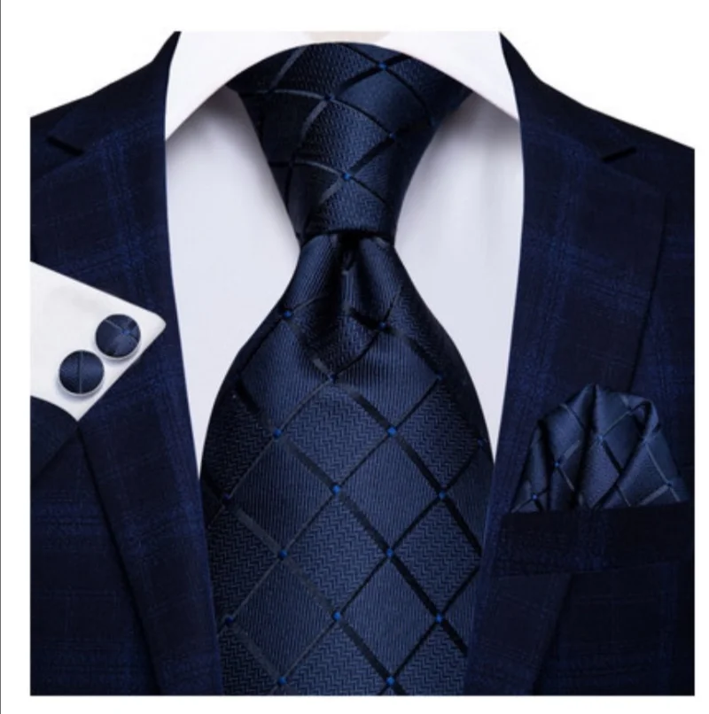 Set cravata bleumarin + batista + butoni - matase - model 36