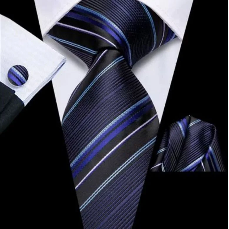 Set cravata bleumarin + batista + butoni - matase -- model 840