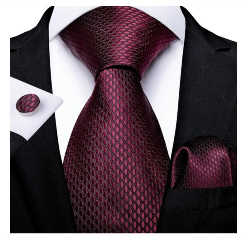 Set cravata grena / bordo + batista + butoni - matase - model 235