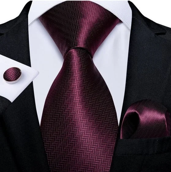Cravata bordo + batista + butoni - matase - model 322