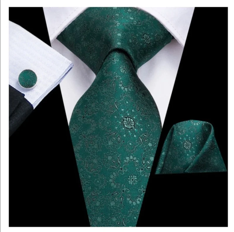 Set cravata verde + batista + butoni - matase - model 48
