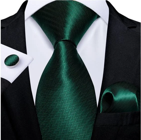 Set cravata verde + batista + butoni - matase - model 510