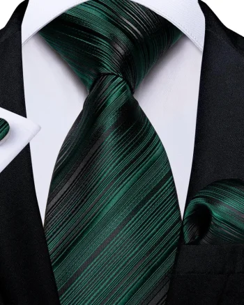 Set cravata verde + batista + butoni - matase - model 387
