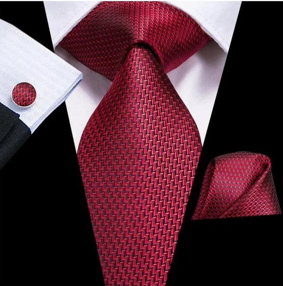 Set cravata rosie + batista + butoni - matase - model 529