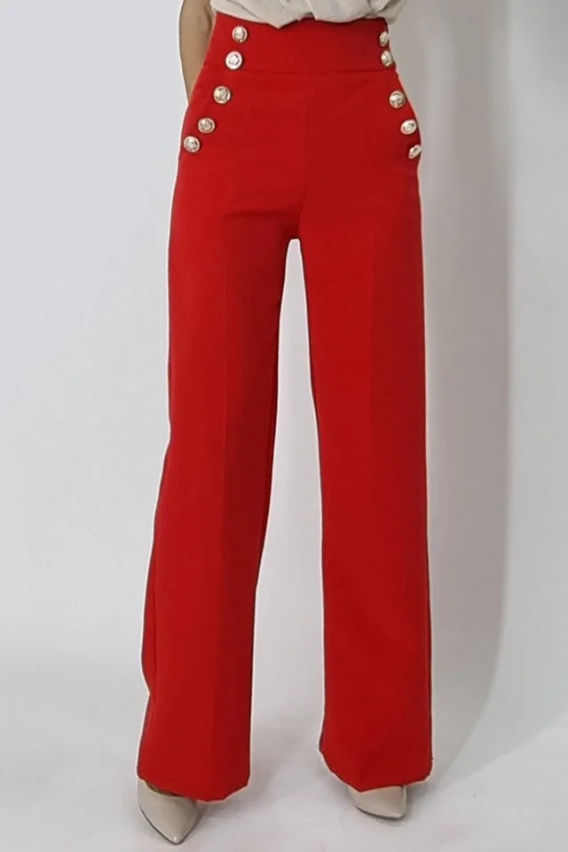 Pantaloni eleganti Palma, cu talie inalta, Rosu