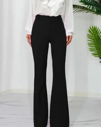 Pantaloni eleganti, Katte, croiala evazata si talie inalta, Negru