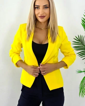 Sacou elegant Gisela, maneca cu fronseu si croi scurt, Galben