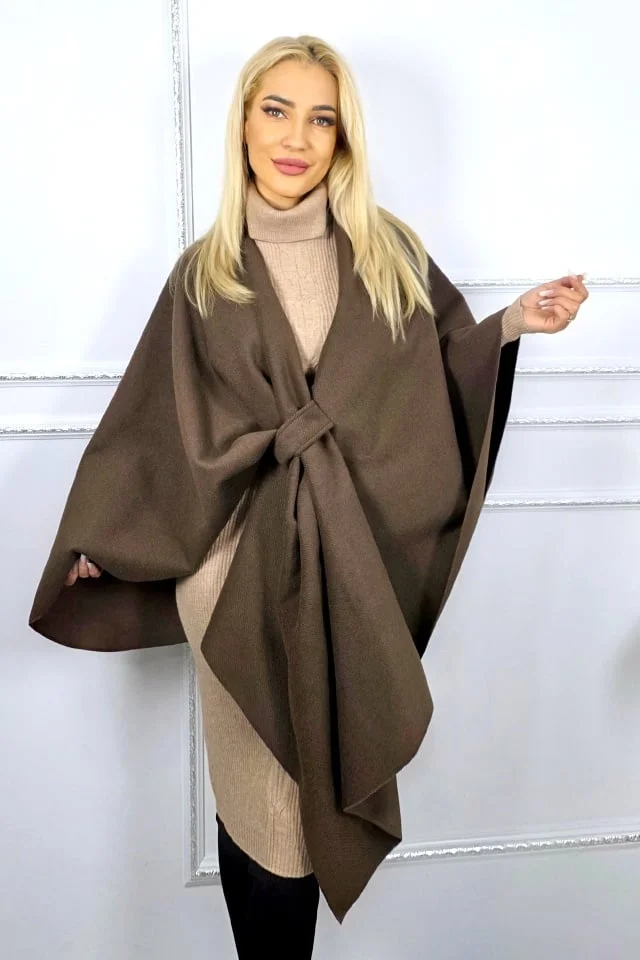 Pelerina oversize BelaRina, cu prindere petrecuta si textura rib, MARO, Marime universala