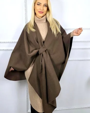 Pelerina oversize BelaRina, cu prindere petrecuta si textura rib, MARO, Marime universala