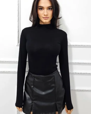 Helanca subtire de dama Lady Liza, cu guler inalt, Negru