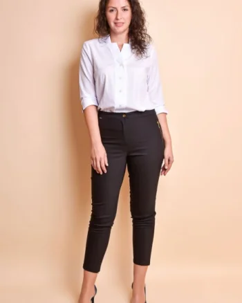 Pantaloni office negri cu fermoare decorative