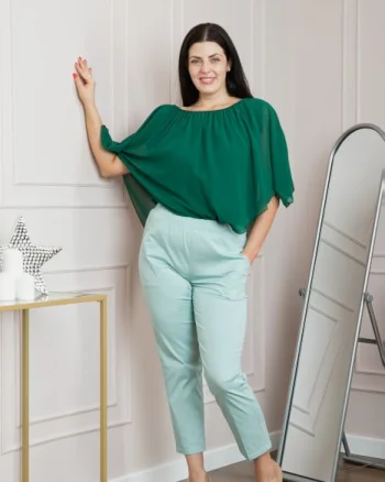 Pantaloni casual verde mint cu talie elastica si buzunare functionale