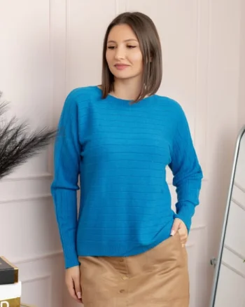 Pulover tricotat Lindsey cu dungi fine - Albastru