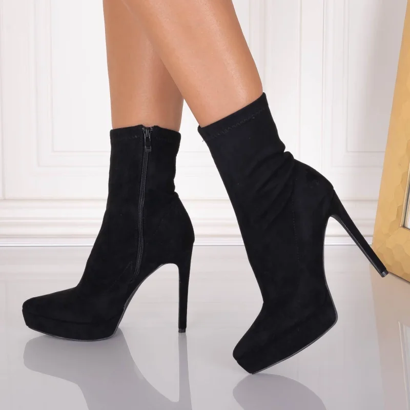 Botine dama Negre din Piele Ecologica Intoarsa Emillya
