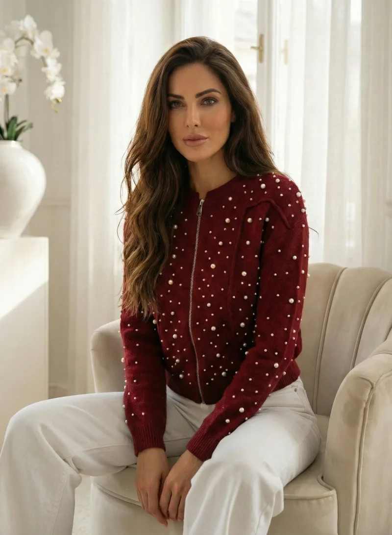 Cardigan elegant bordo cu fermoa...