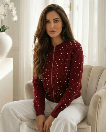 Cardigan elegant bordo cu fermoa...
