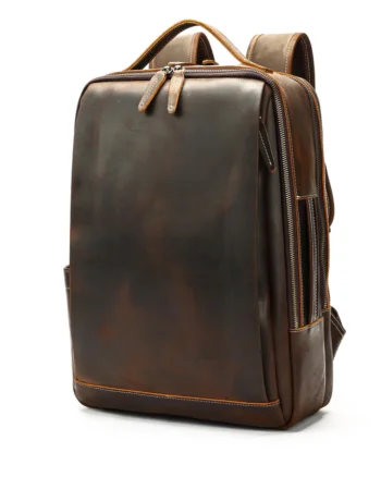 Rucsac pentru barbati, Sylas GT3319, piele naturala, Maro inchis