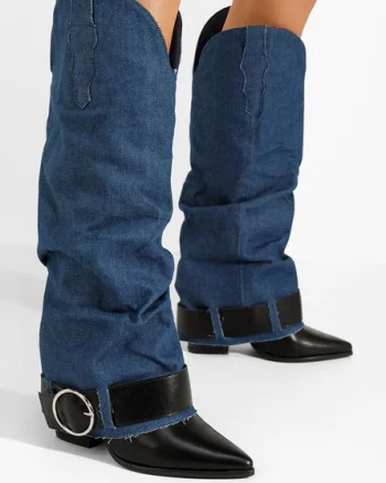 Cizme cu toc gros Elisia denim