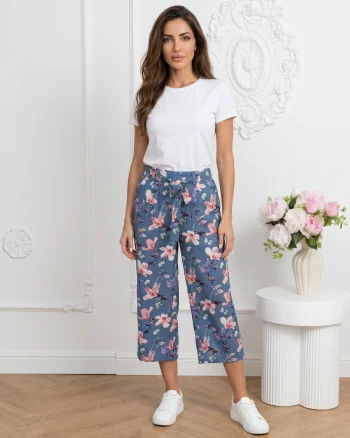 Pantaloni cu imprimeu floral si ...