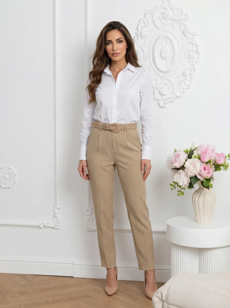 Pantaloni eleganti conici cu cur...