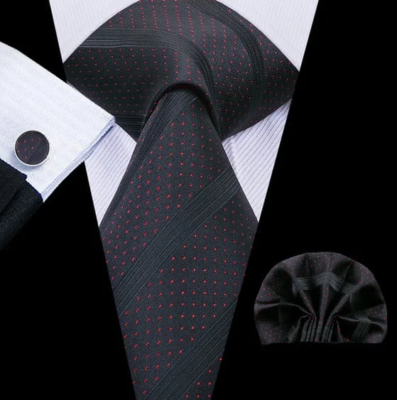 Set cravata neagra + batista + butoni - matase - model 574