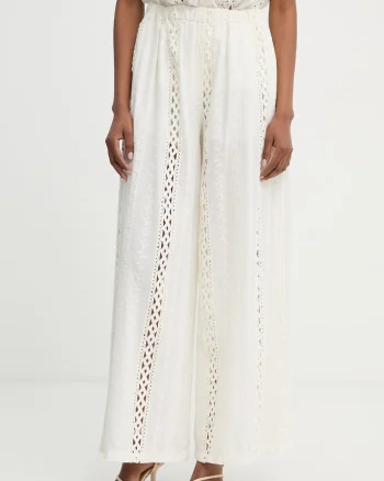 Haveone pantaloni wide leg pentru femei, din bumbac
