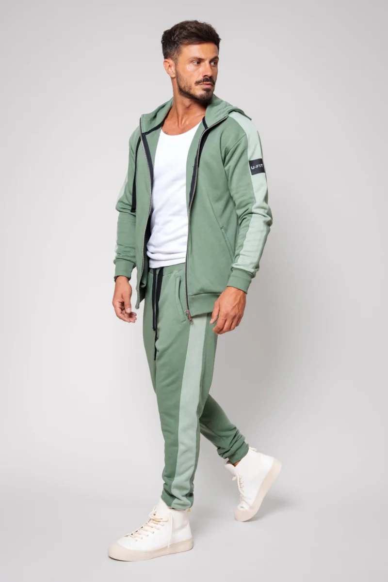 Set Rock Duo hanorac cu fermoar si pantalon conic Dark Olive