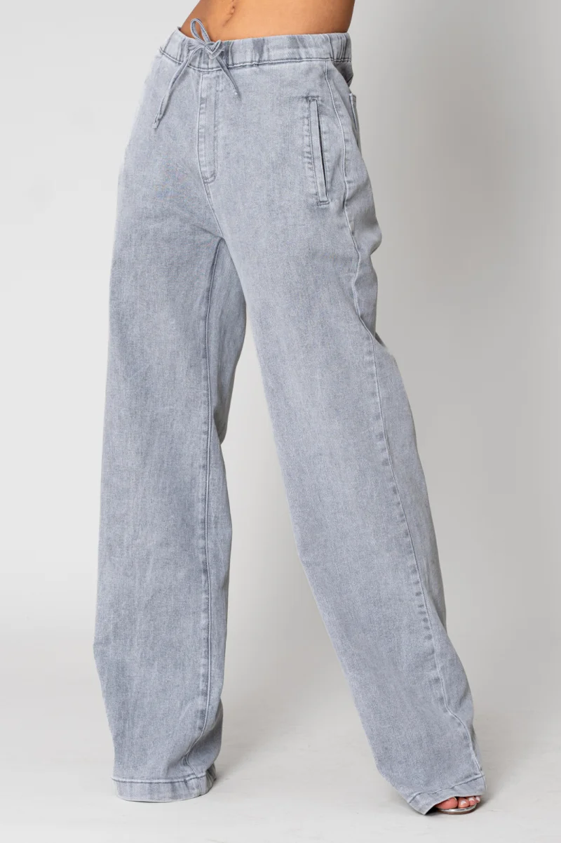 Blugi lungi din denim cu elastic Light Grey