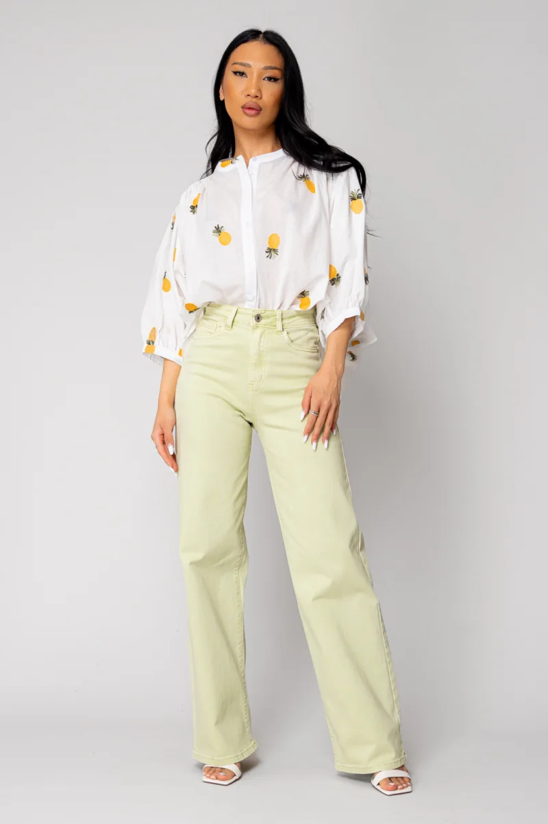 Camasa cu broderie motiv ananas White