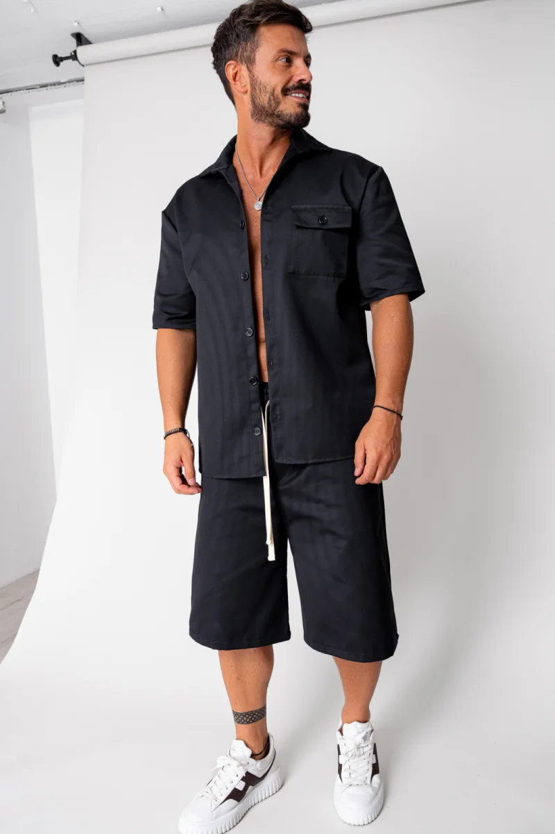 Set camasa maneca scurta si pantalon scurt Oversized Black