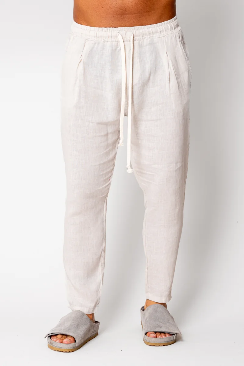 Pantaloni lung din 100% IN cu snur Cream