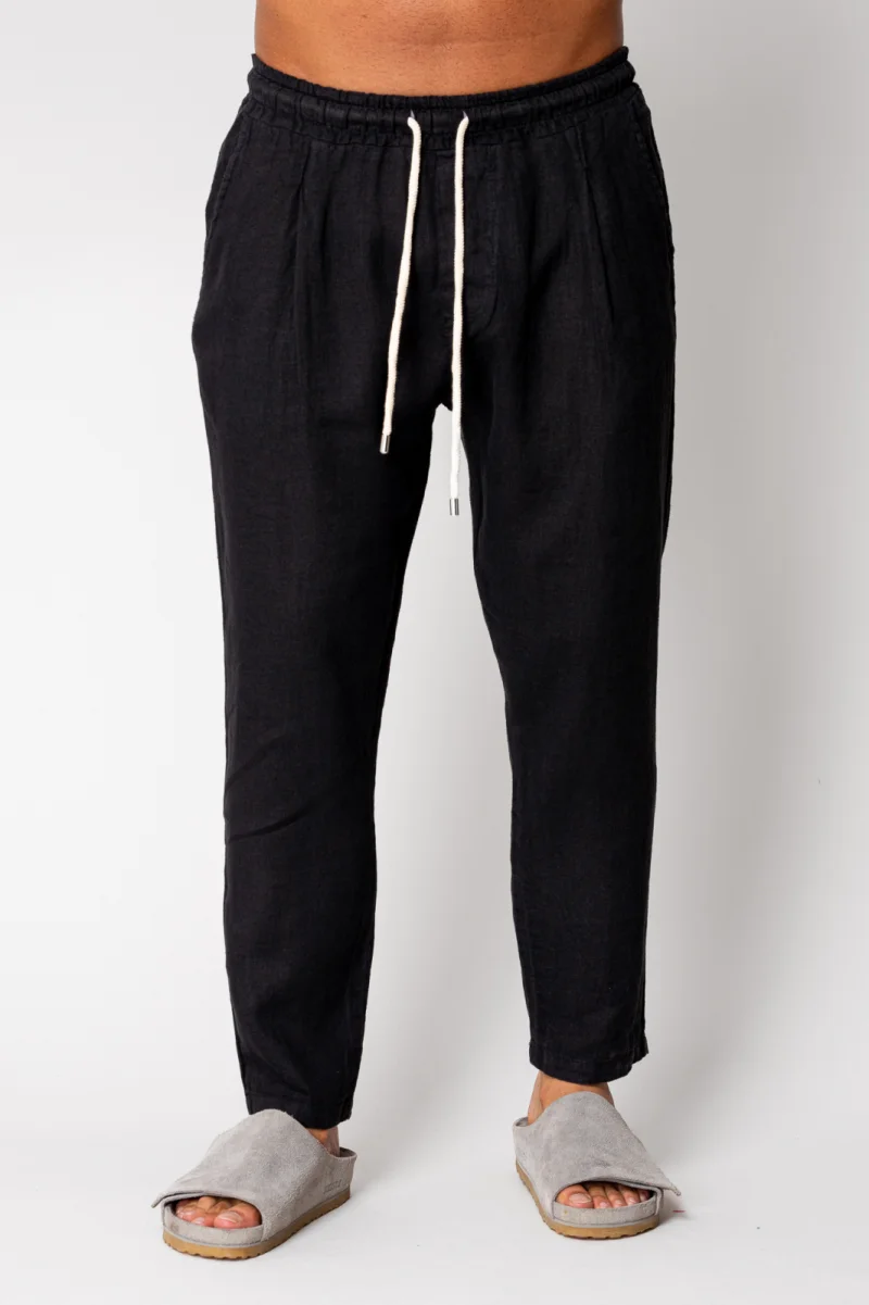 Pantaloni lung din 100% IN cu snur Black I