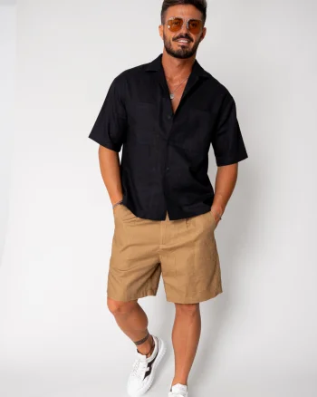 Pantaloni scurt din IN cu nasture Beige