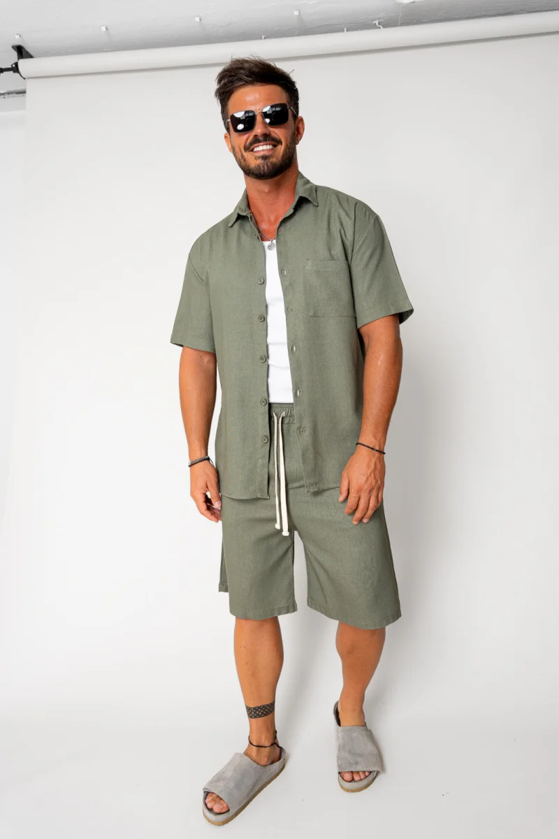 Set Lion din In camasa si pantalon scurt Olive