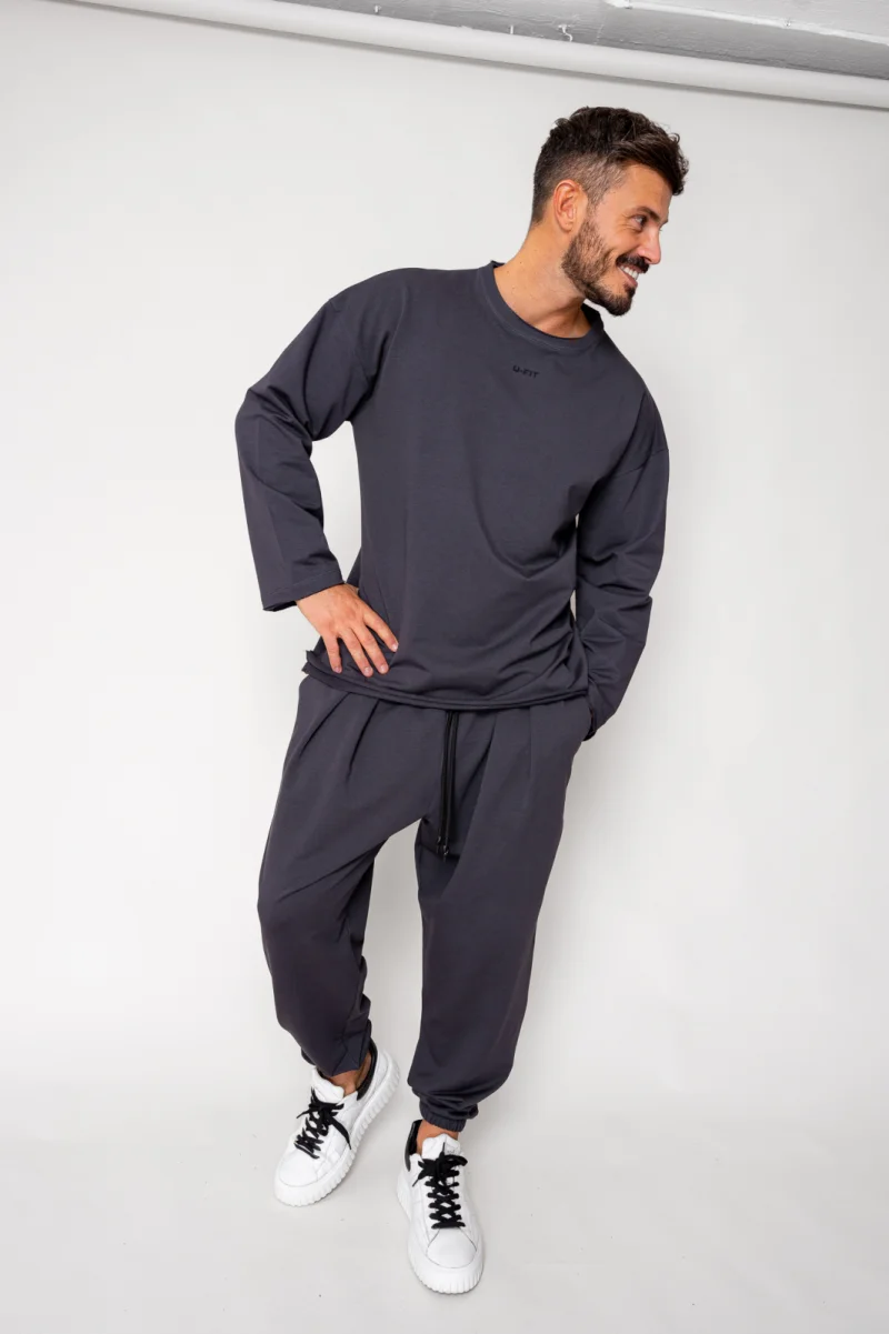 Set Flex Bluza Oversized si pantalon Baggy Grey Anthracite