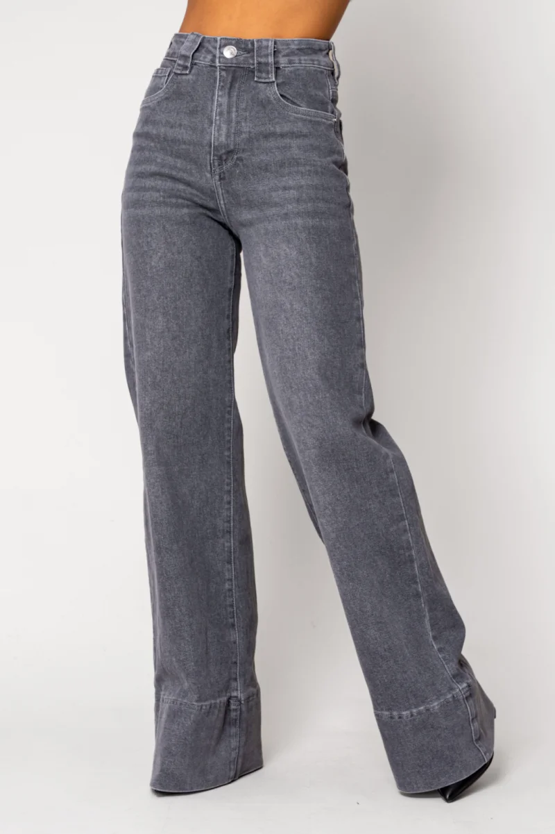 Blugi elastici largi din denim Grey