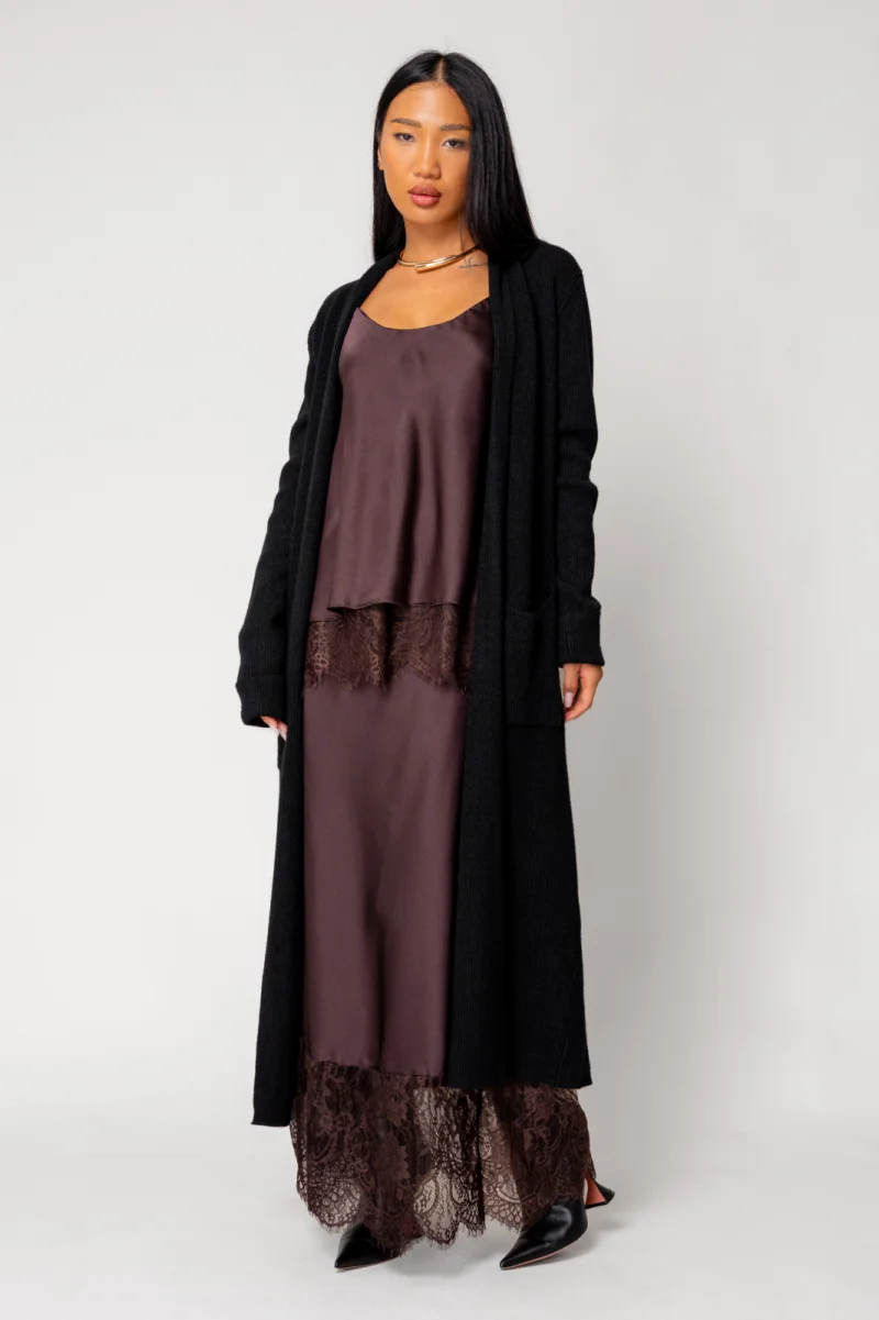 Cardigan tricotat lung Black