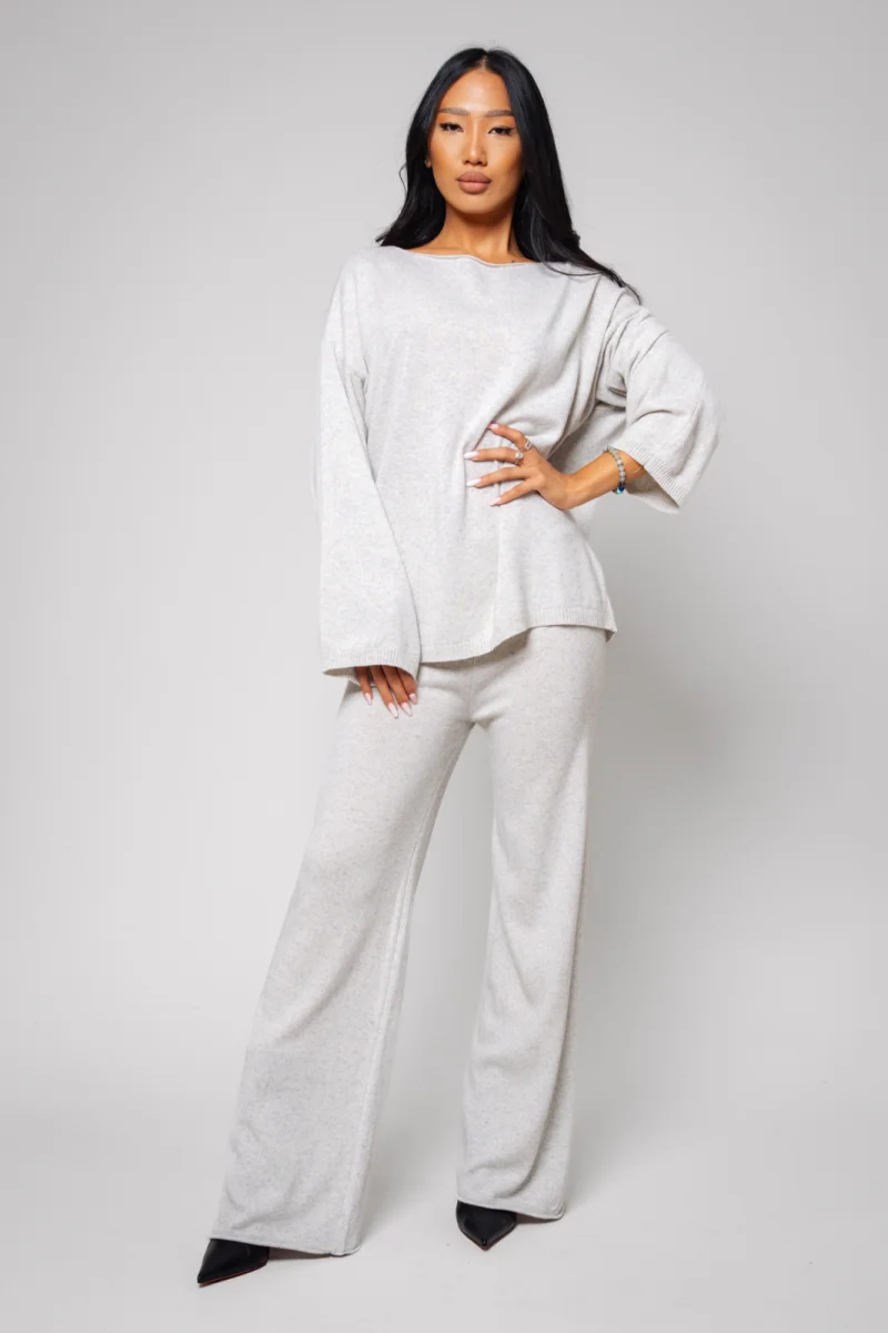 Set Lorelle mix lana si casmir pulover si pantalon lung Grey I