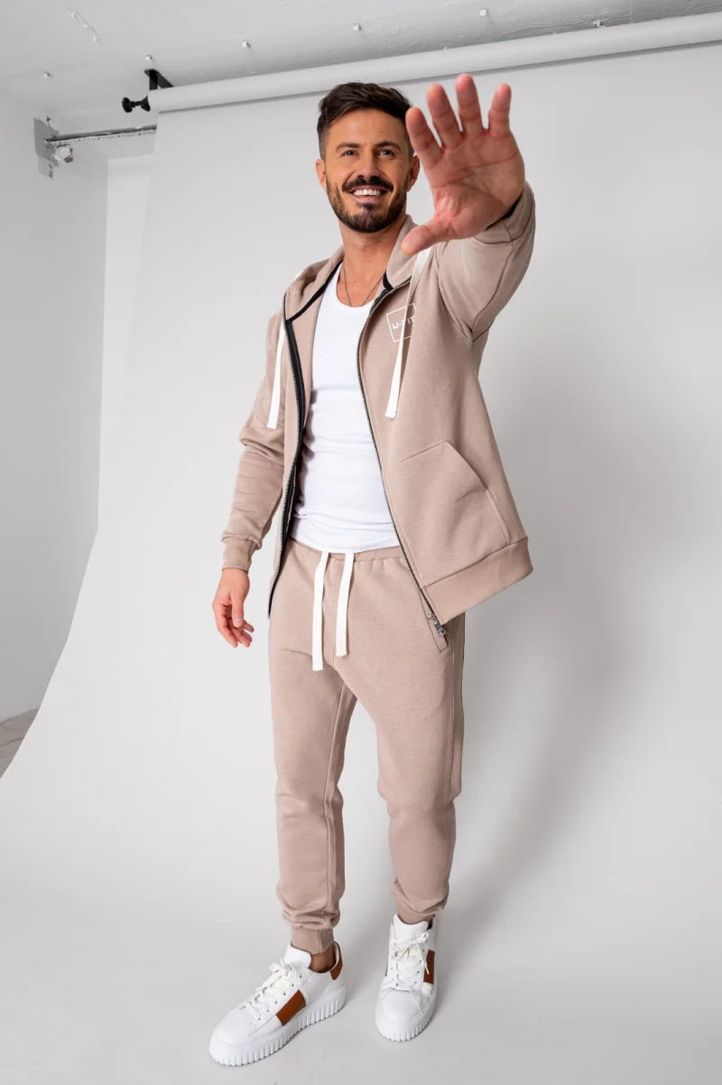 Set Rock hanorac cu fermoar si pantalon conic Taupe