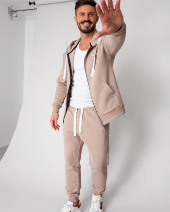 Set Rock hanorac cu fermoar si pantalon conic Taupe