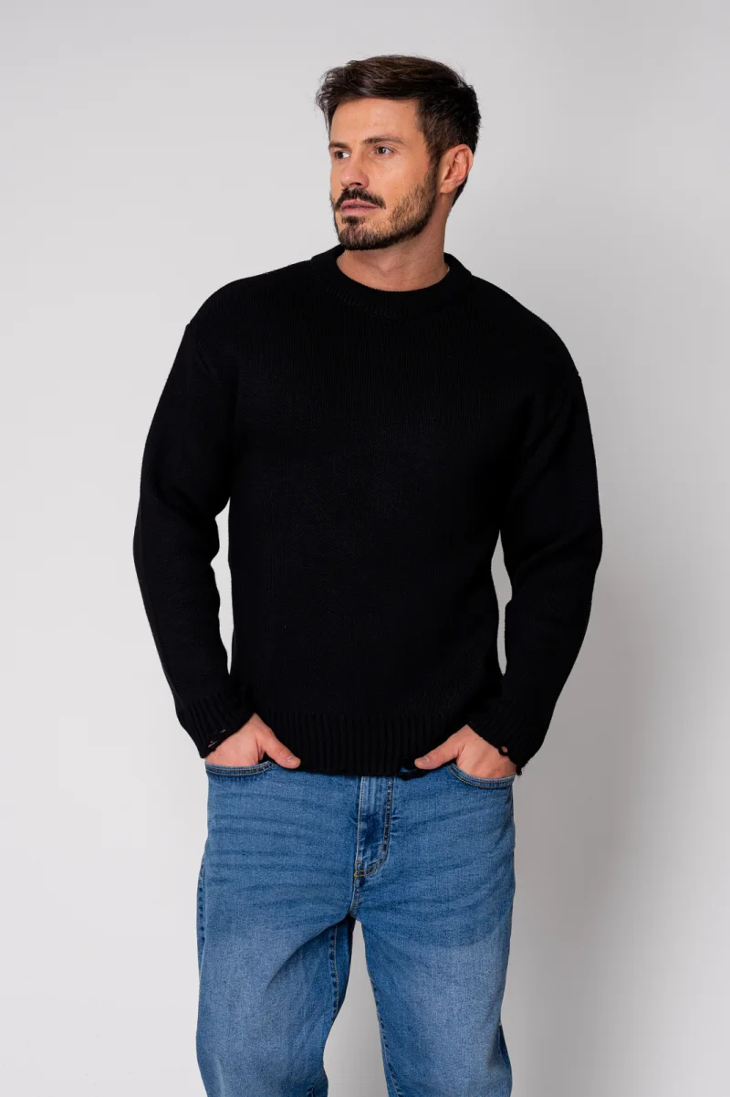 Pulover din mix de lana cu efect de rupturi Black New
